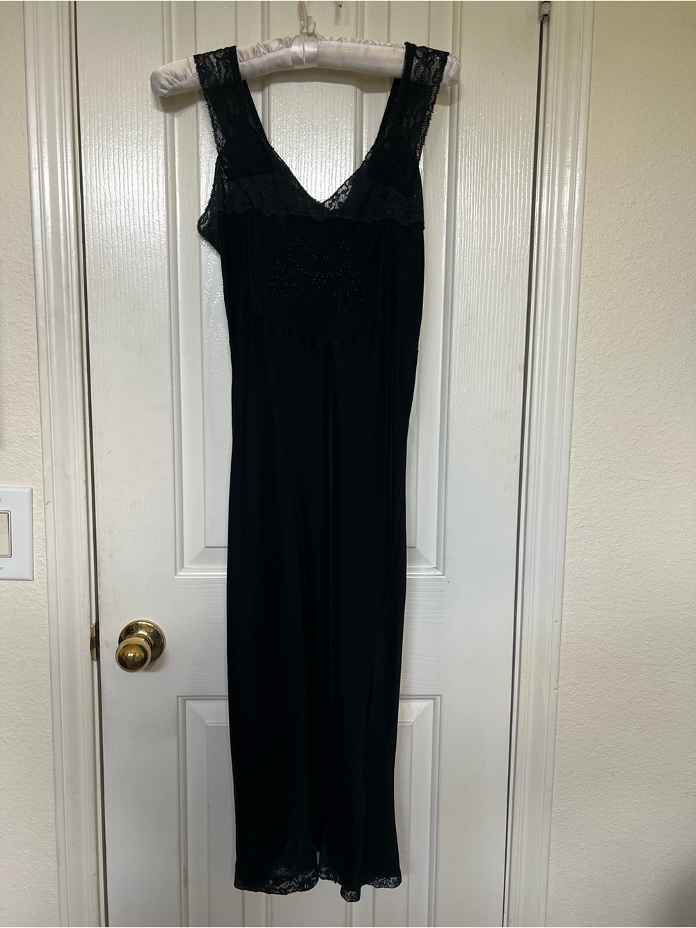 Vintage Black Lace-Trim Slip Dress